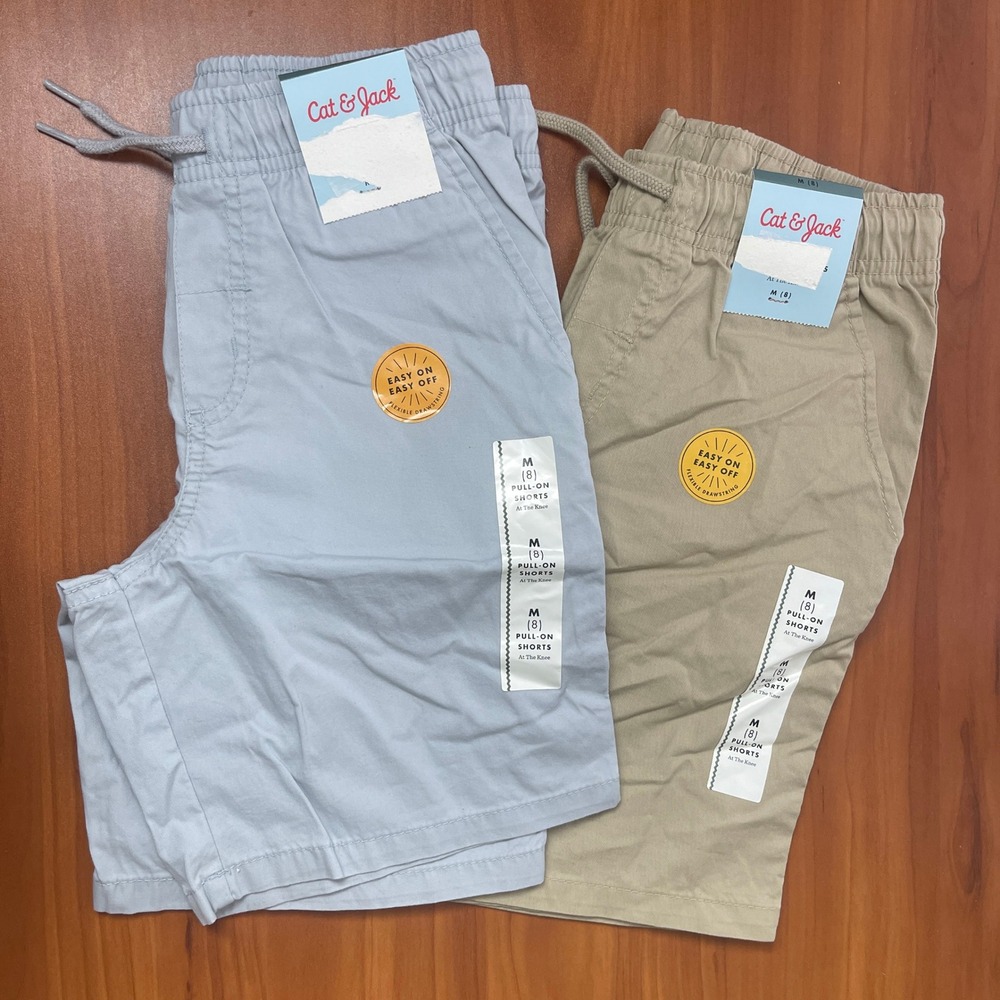 Lot of 2 Cat & Jack Boys Pull-On Shorts Gray Beige Casual School Shorts M Size 8